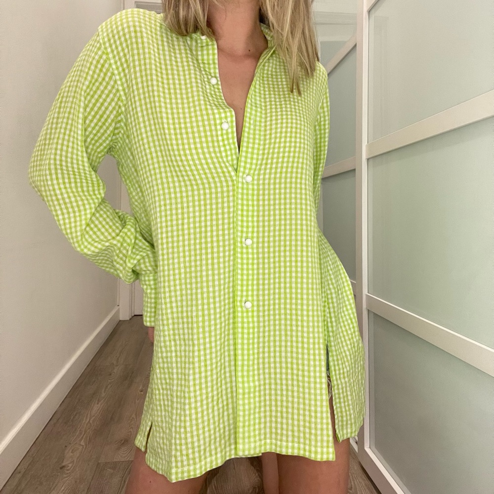 Solid & Stripped Lime Green Gingham Button Up Top - image 6